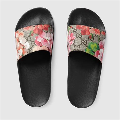 women's gucci slides blue flowers